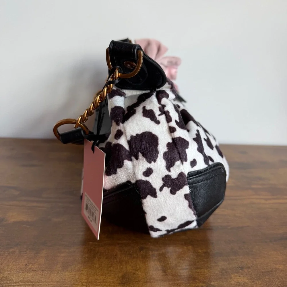 New Juicy Couture Romance Cow Hobo Shoulder Handbag Black Pink Bow Y2K Cute